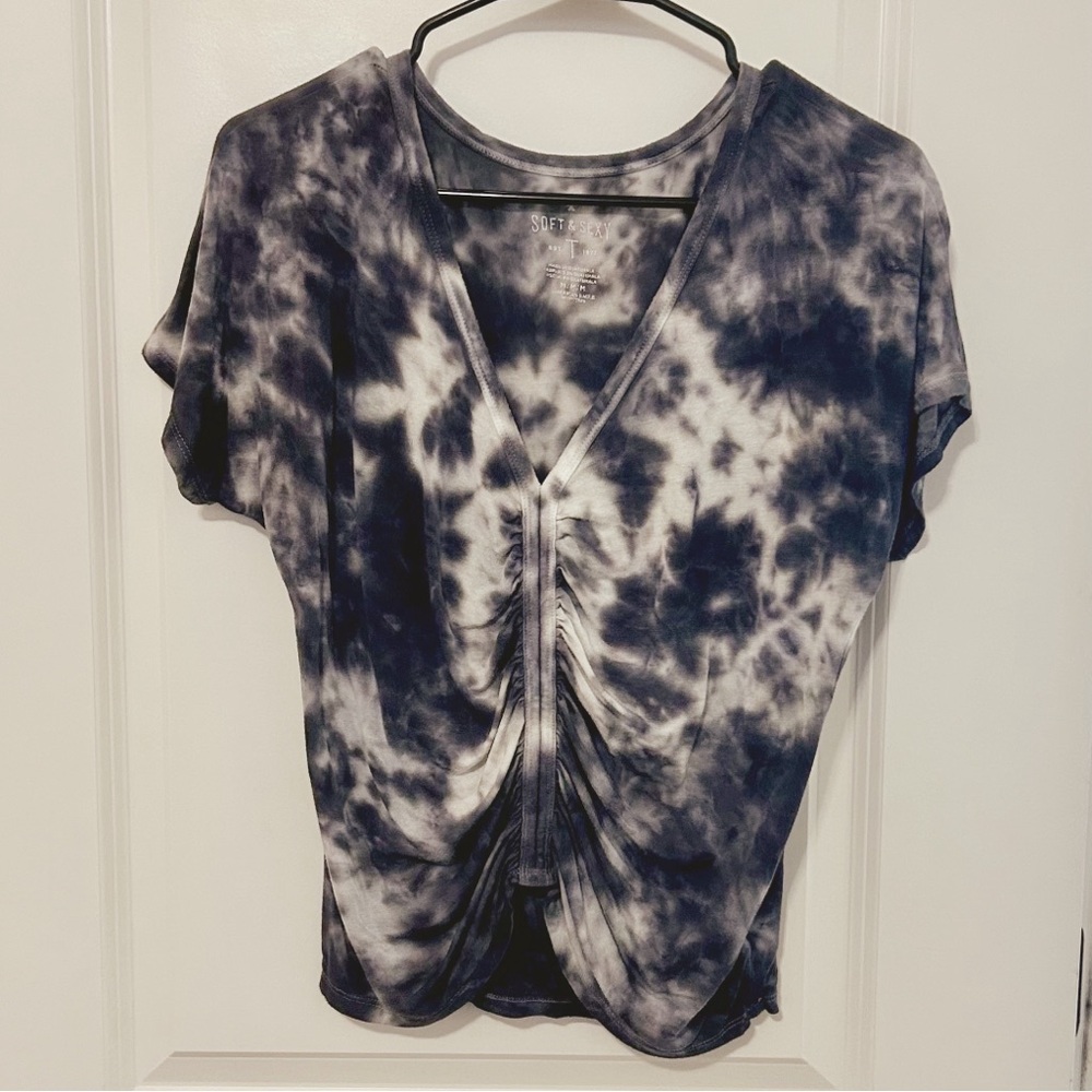American Eagle Women’s Soft and Sexy Tie-Dye V-Neck Ruched Tee T-Shirt Top M